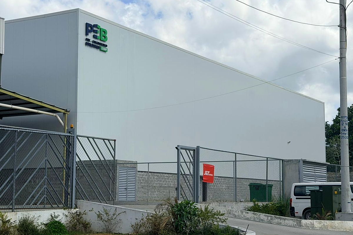 Facade of the Grupo PEB manufacturing plant in Panama, where NewCon Steel produces light-gauge steel profiles and panels